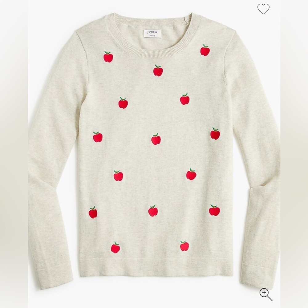 J.Crew Apples Teddie sweater Embroidered Apples gray Soft Sweater Pullover - Picture 10 of 11